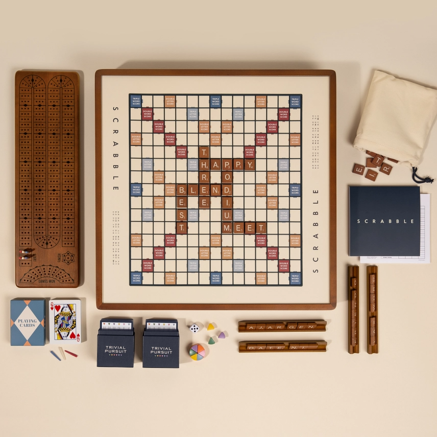 3-IN-1: SCRABBLE, TRIVIAL PURSUIT, & CRIBBAGE