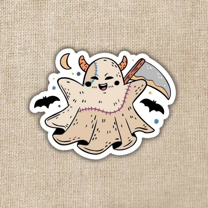 CUTE GHOST WITH SCYTHE STICKER