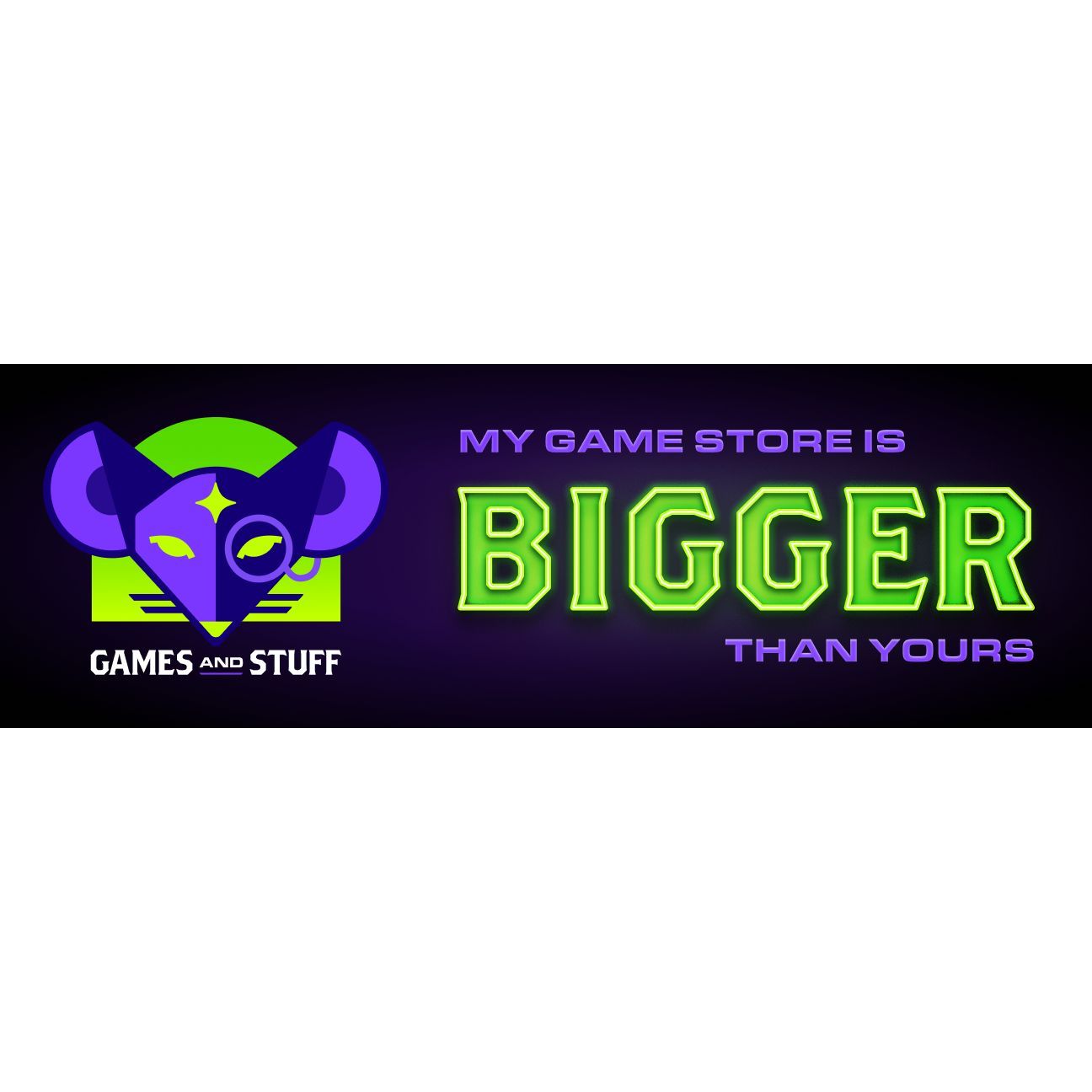 GAMES AND STUFF "MY GAME STORE IS BIGGER THAN YOURS" (PURPLE/LIME)