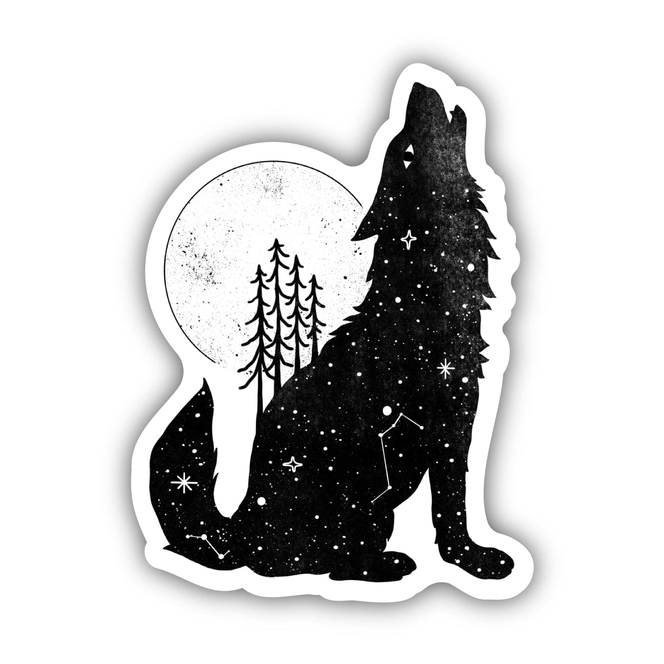 HOWLING WOLF AND MOON STICKER