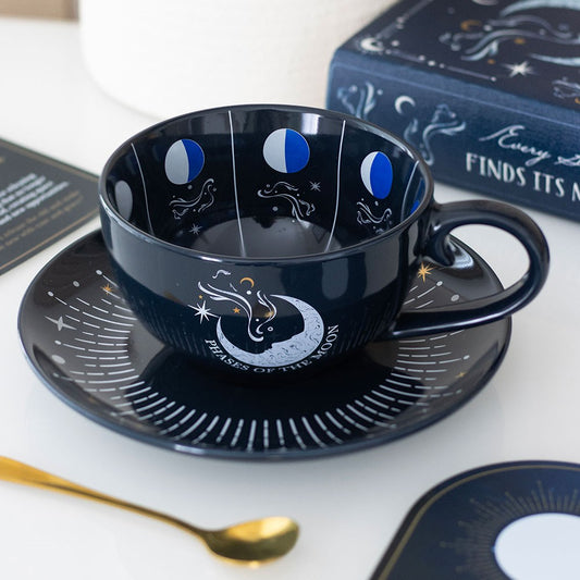 BLUE MOON PHASE TEACUP AND SAUCER