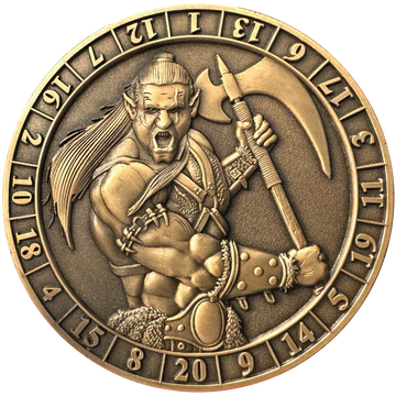 GOLIATH DICE COIN - D20 MALE HALF ORC BARBARIAN