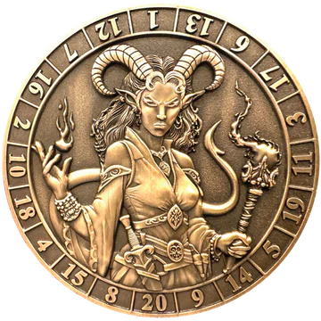 GOLIATH DICE COIN - D20 FEMALE TIEFLING WARLOCK