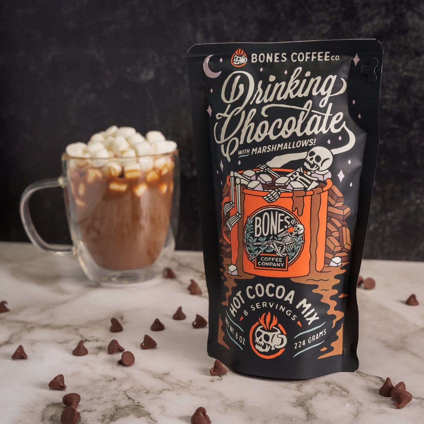 BONES COFFEE DRINKING CHOCOLATE HOT COCOA MIX 8OZ