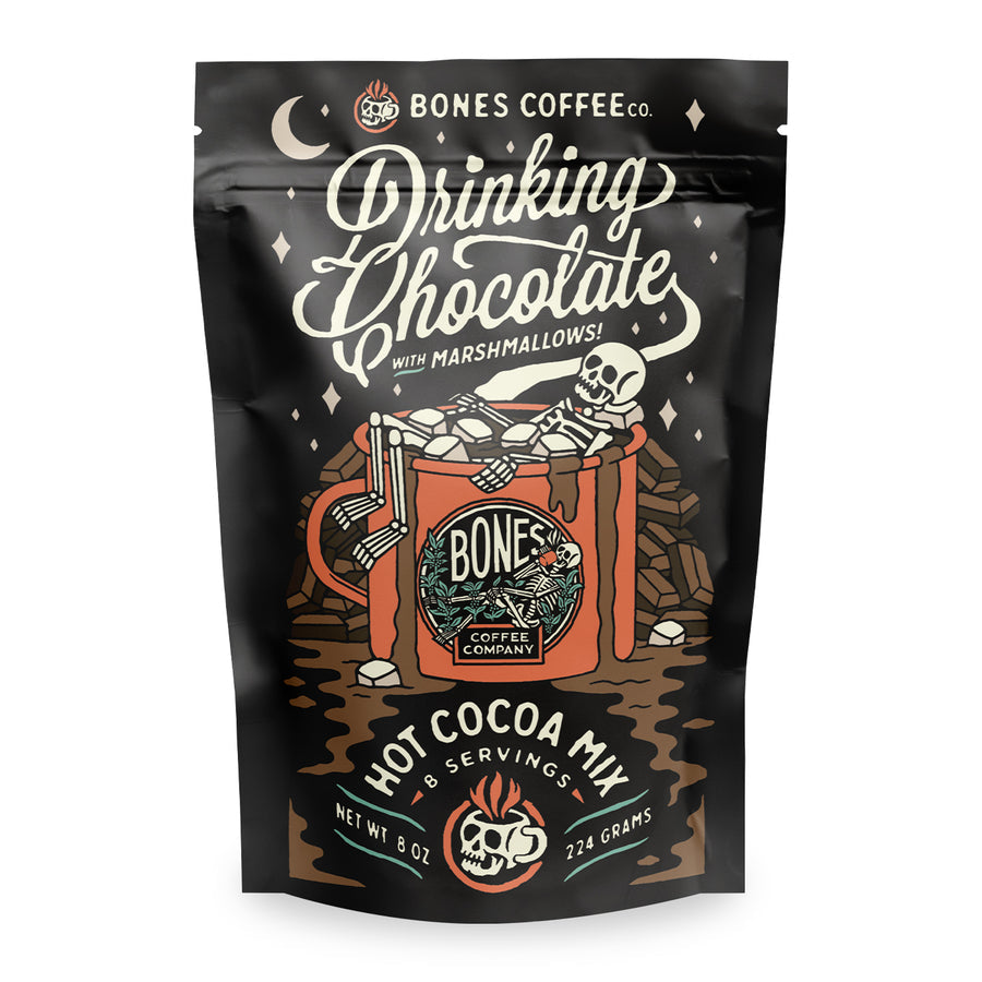 BONES COFFEE DRINKING CHOCOLATE HOT COCOA MIX 8 SERVINGS
