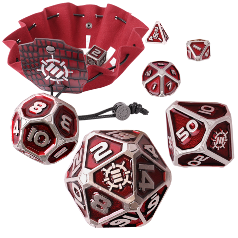 ENHANCE RED BAG & 7 PIECE METAL DICE SET