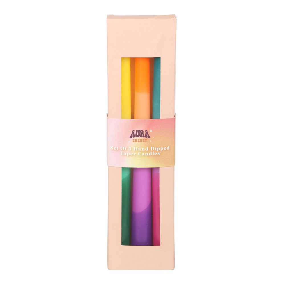 SET OF 3 DIPPED AURA ENERGY TAPER CANDLES