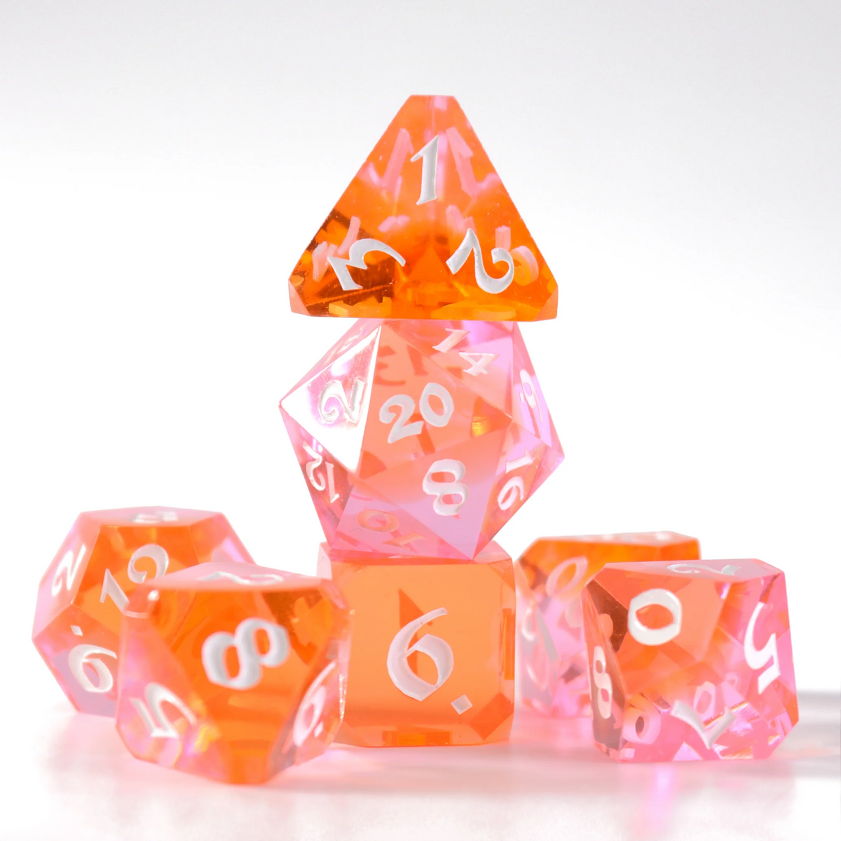 EMBER GLOW SHARP EDGE RESIN 7PC POLY DICE SET
