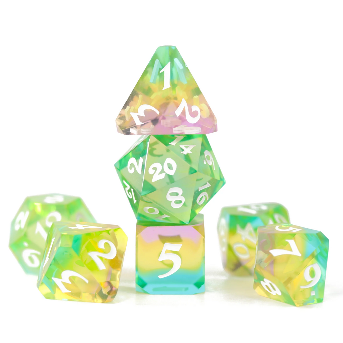 ETHEREAL SKIES SHARP EDGE RESIN 7PC POLY DICE SET