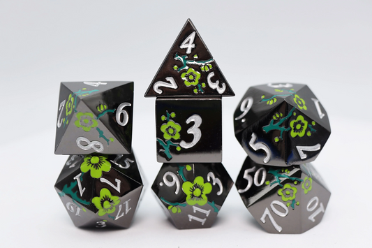 BLACK WITH GREEN ORCHIDS DICE SET