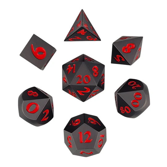 LORE GUNMETAL MATTE W/ RED METAL DICE SET