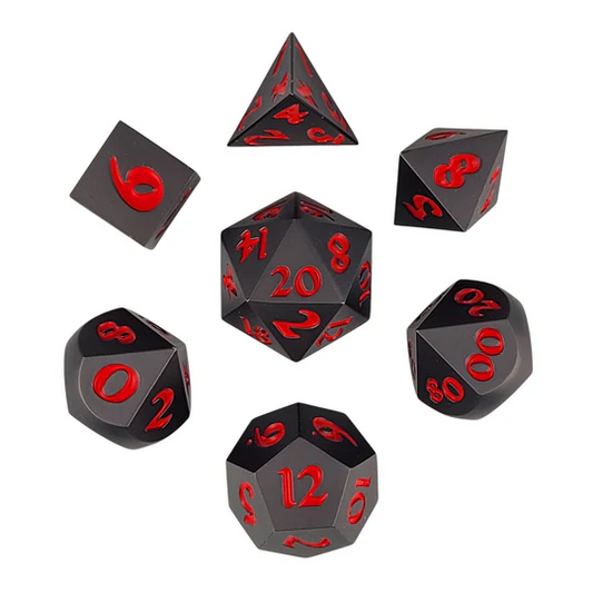 LORE GUNMETAL MATTE W/ RED METAL DICE SET