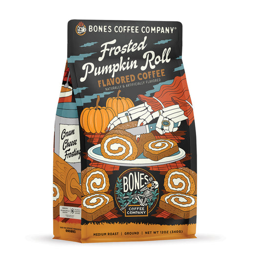 BONES COFFEE FROSTED PUMPKIN ROLL 12OZ GROUND COFFEE