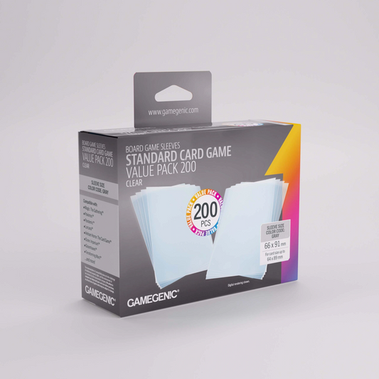 GAMEGENIC CLEAR Standard Card Game Sleeves Value Pack 200 Count