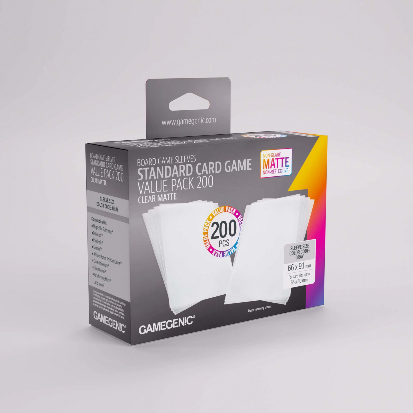 GAMEGENIC CLEAR MATTE Standard Card Game Sleeves Value Pack 200 Count