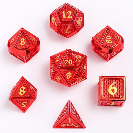 SOLID METAL BEHEMOTH DICE SET: RED CHROME W/ GOLD