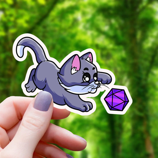 CAT PLAYING WITH D20 BALL STICKER