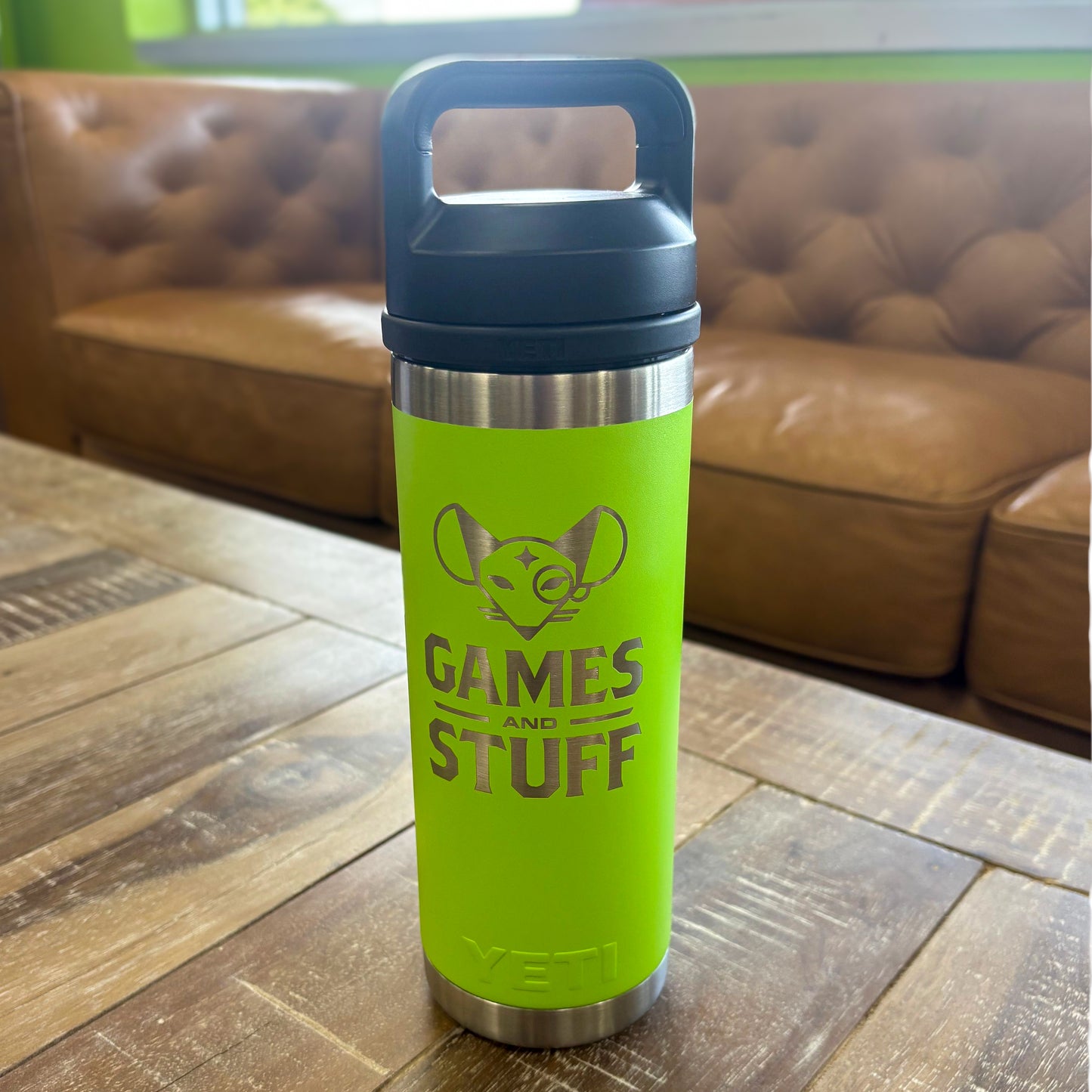 GAMES AND STUFF ELECTRIC LIME 18OZ YETI WATER BOTTLE