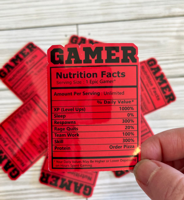 GAMER NUTRITIONAL FACTS VINYL STICKER