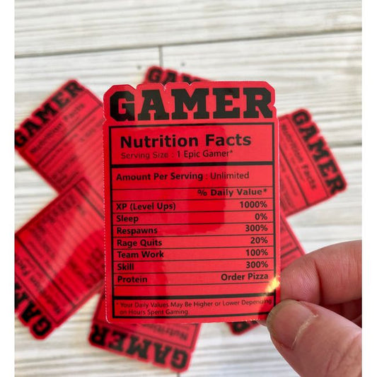 GAMER NUTRITIONAL FACTS VINYL STICKER