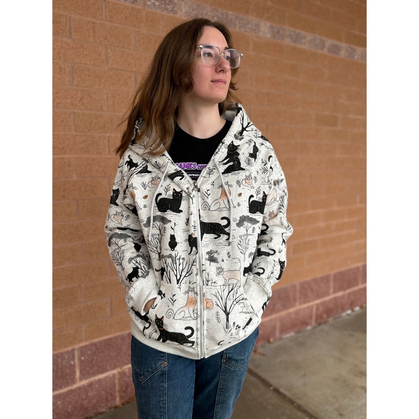 WHIMSICAL CAT FOREST ZIP HOODIE
