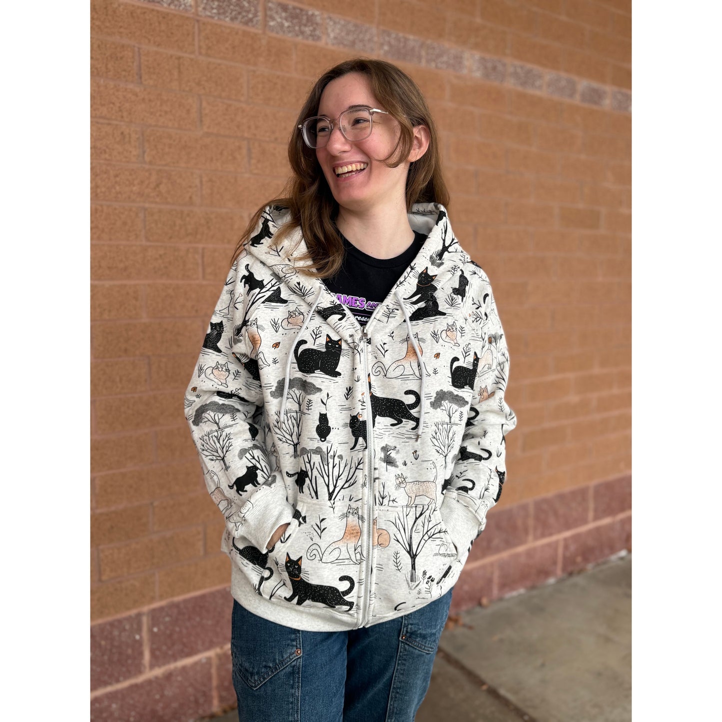 WHIMSICAL CAT FOREST ZIP HOODIE