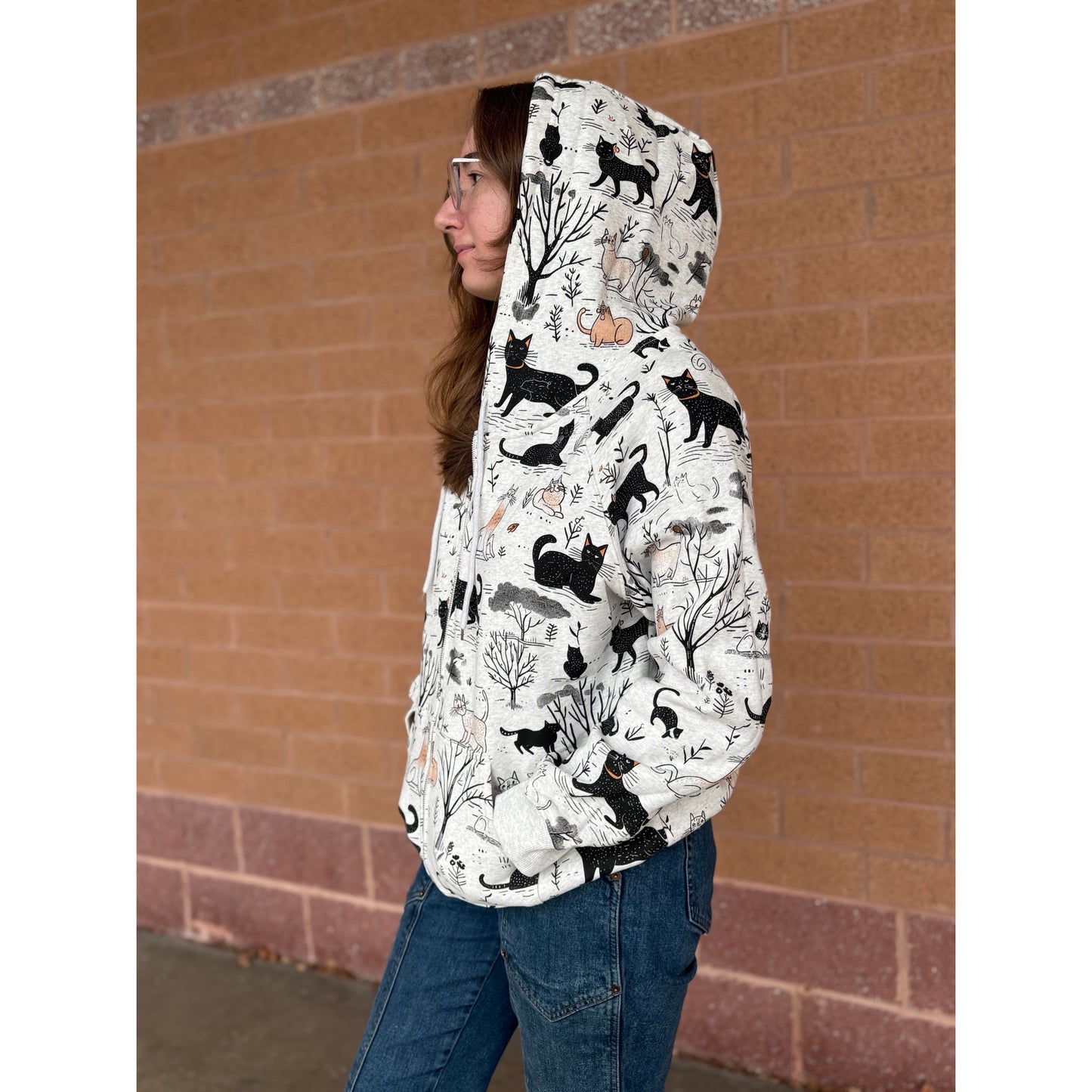 WHIMSICAL CAT FOREST ZIP HOODIE