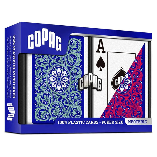 PLAYING CARDS: COPAG: NEOTERIC: PLASTIC POKER SIZE JUMBO INDEX GREEN/BLUE/RED 2-PACK