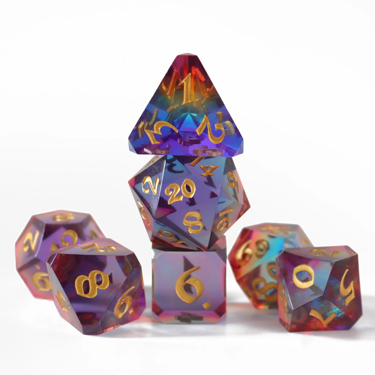 LUCENT RAINBOW SHARP EDGE RESIN 7PC POLY DICE SET