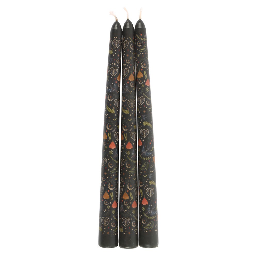 SET OF 3 FOLK FLORAL PRINT TAPER CANDLES