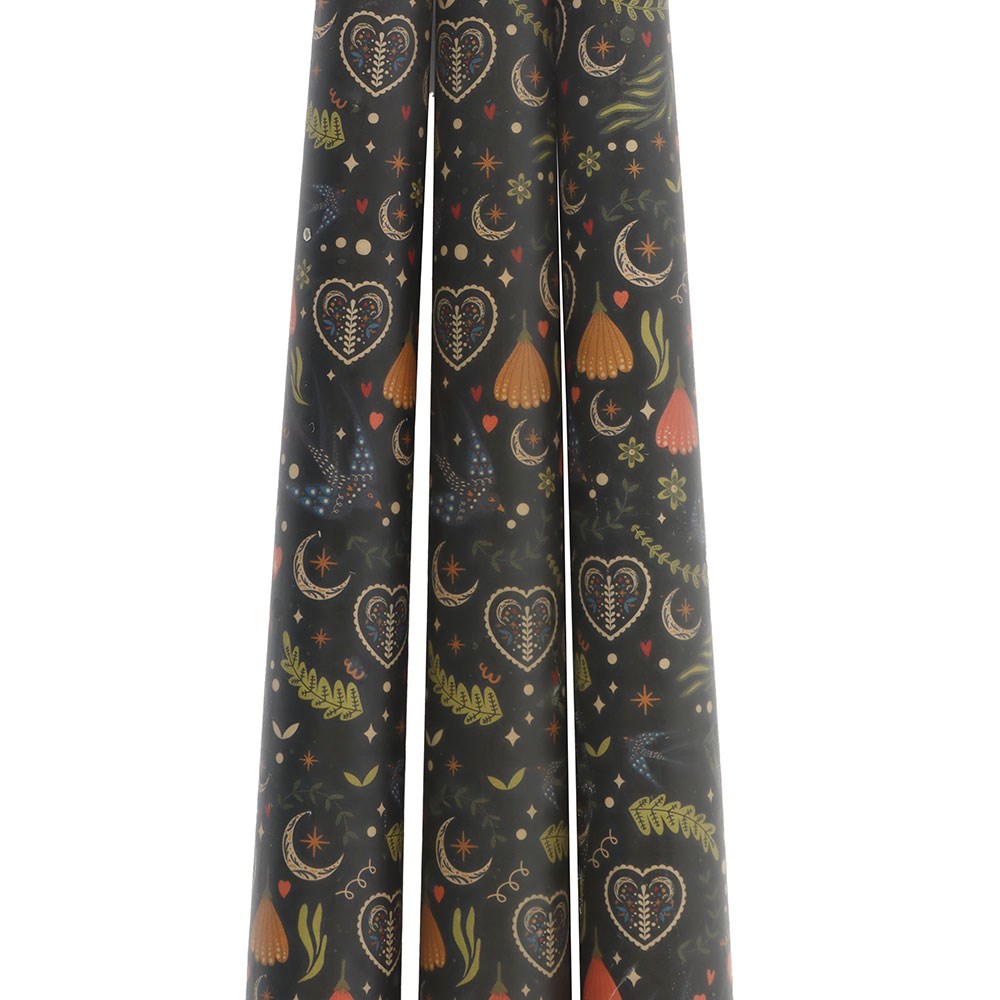 SET OF 3 FOLK FLORAL PRINT TAPER CANDLES