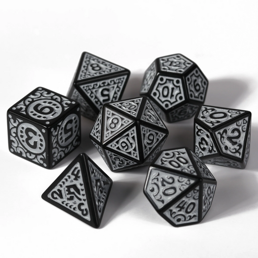 MAGIC FLAME SILVER 7PC POLY DICE SET