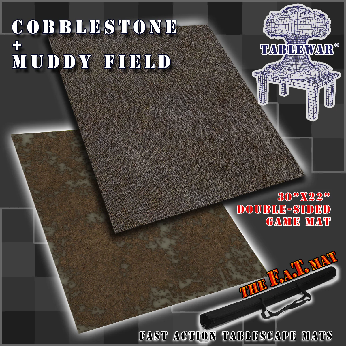 30x22 DOUBLE SIDED GAME MAT - COBBLESTONE / MUDDY FIELD