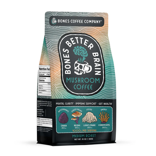 BONES COFFEE BETTER BRAIN MUSHROOM COFFEE MEDIUM ROAST 10OZ GROUND COFFEE