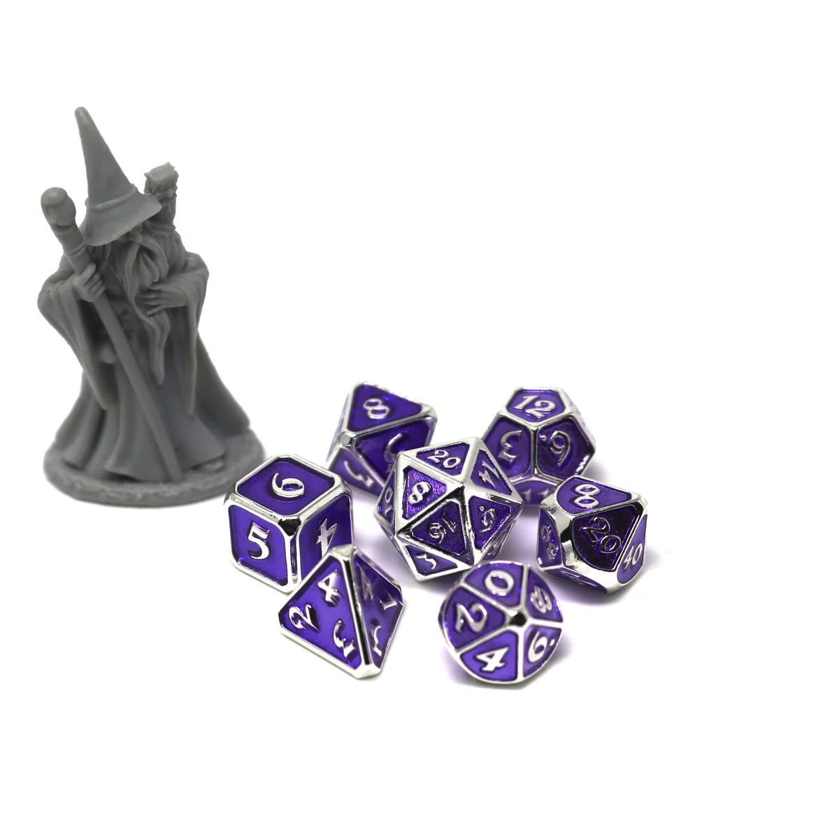 CRITLINGS PLATINUM AMETHYST MINI RPG 7PC METAL DICE SET