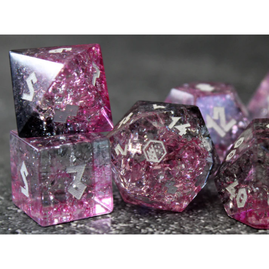 FROST BOUND OBSIDIAN BLUSH GLASS DICE SET