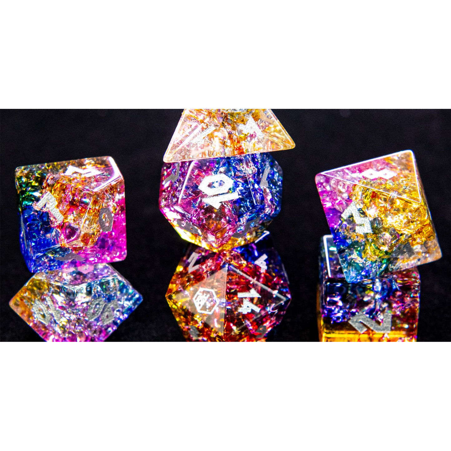 FROST BOUND FROZEN RAINBOW GLASS DICE SET