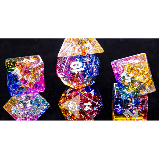 FROST BOUND FROZEN RAINBOW GLASS DICE SET