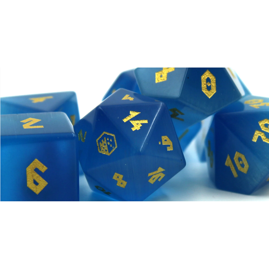 CAT'S EYE BLUE GLASS DICE SET