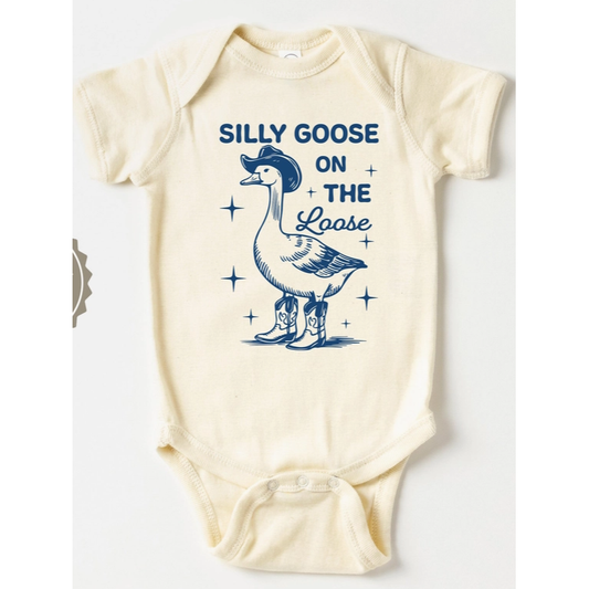 SILLY GOOSE ON THE LOOSE SHORT SLEEVE ONESIE