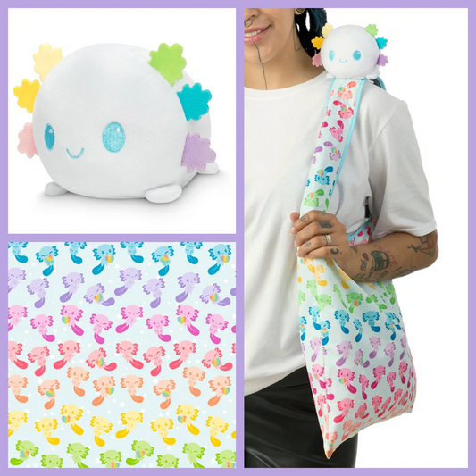 WHITE RAINBOW AXOLOTL PLUSHIE TOTE BAG