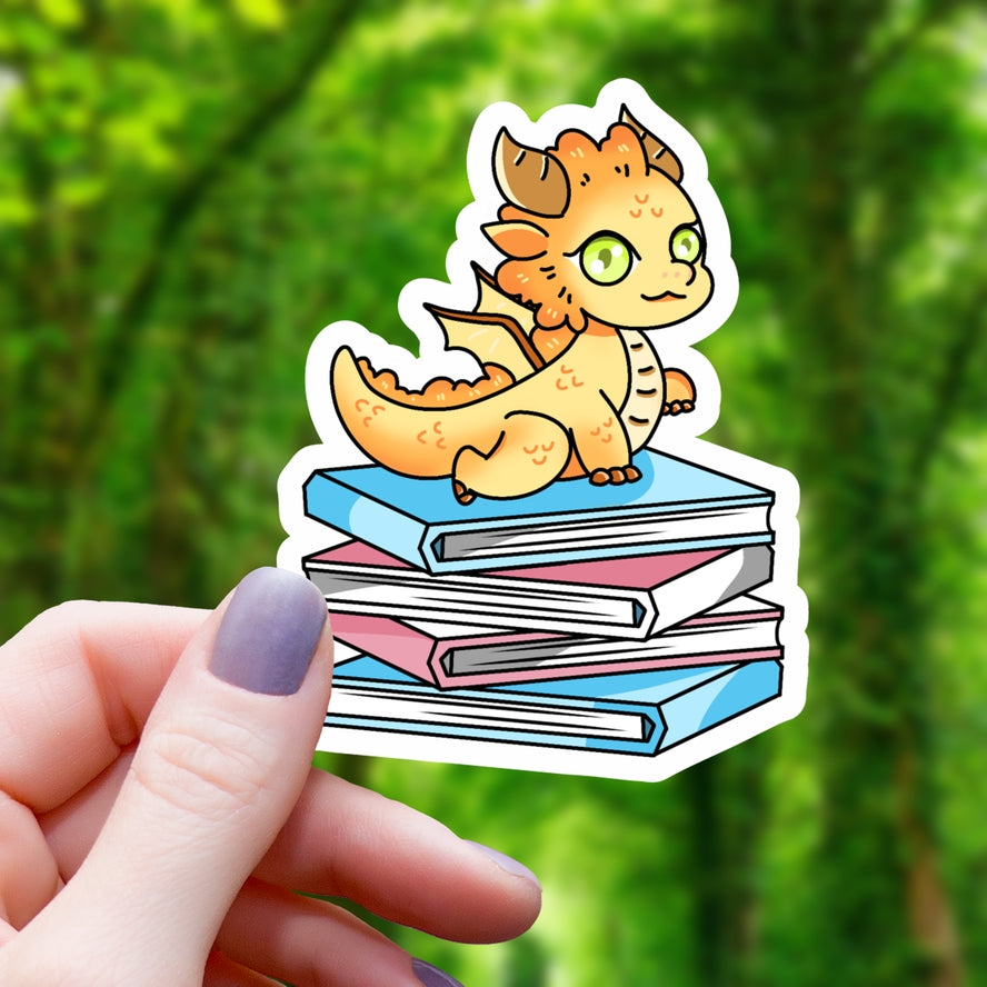 TRANS PRIDE DRAGON ON BOOKS STICKER