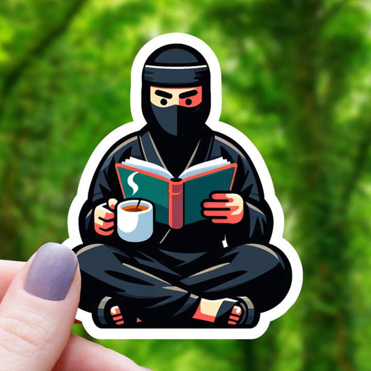 READING NINJA DRINKING COFFEE STICKER