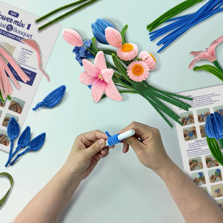PINK & BLUE CHENILLE FLOWER KIT