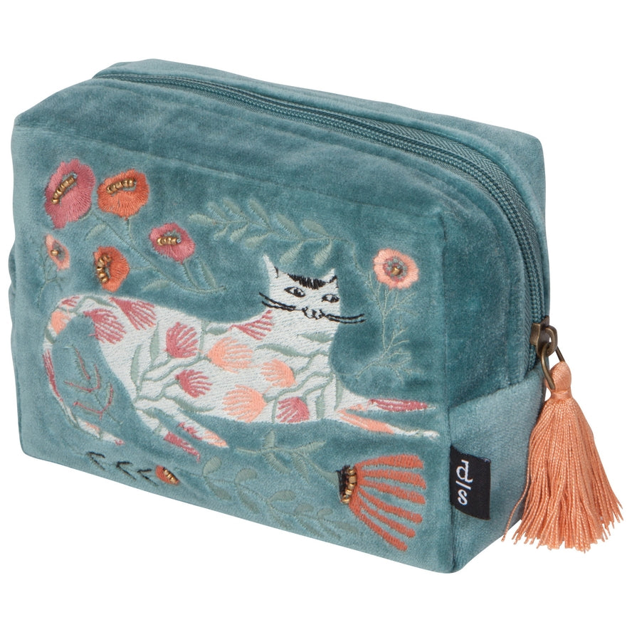 CAT BLOOM VELVET EMBROIDERED POUCH BY DANICA STUDIO