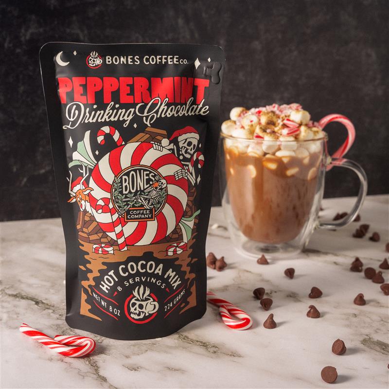 BONES COFFEE PEPPERMINT DRINKING CHOCOLATE 8OZ