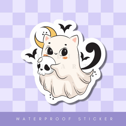 GHOST KITTY WITH SKULL STICKER