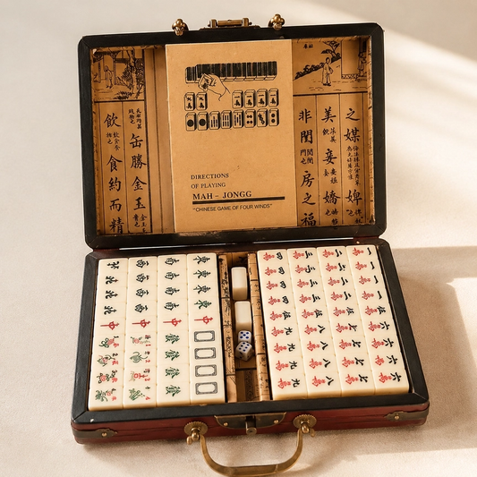 MINI MAHJONG SET WITH VINTAGE LEATHER CASE