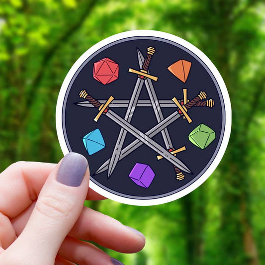 PENTAGRAM OF DICE AND SWORDS STICKER