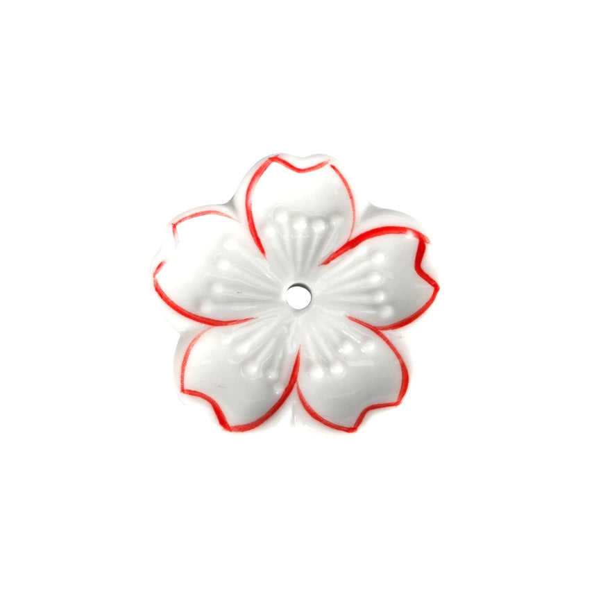 CHERRY BLOSSOM INCENSE HOLDER WHITE WITH RED OUTLINE